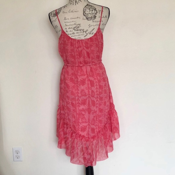 Rachel Roy Maraschino Pink Rose Flowy Spaghetti Strap Mini Ruffle Dress NWT - Picture 2 of 6